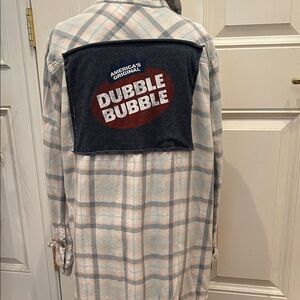Dubble Bubble Upcycled Flannel Plaid Long Sleeve Top - Blue and White